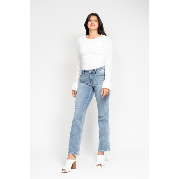 Women’s Mid Rise Dad Jeans with Cell Phone Pocket Blue Relaxed Fit - Picture 6 of 9